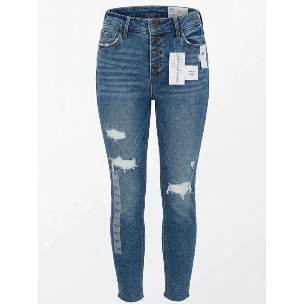 Old Navy Rockstar Super Skinny High-Rise Distressed Ankle Skinny Jeans - Blue